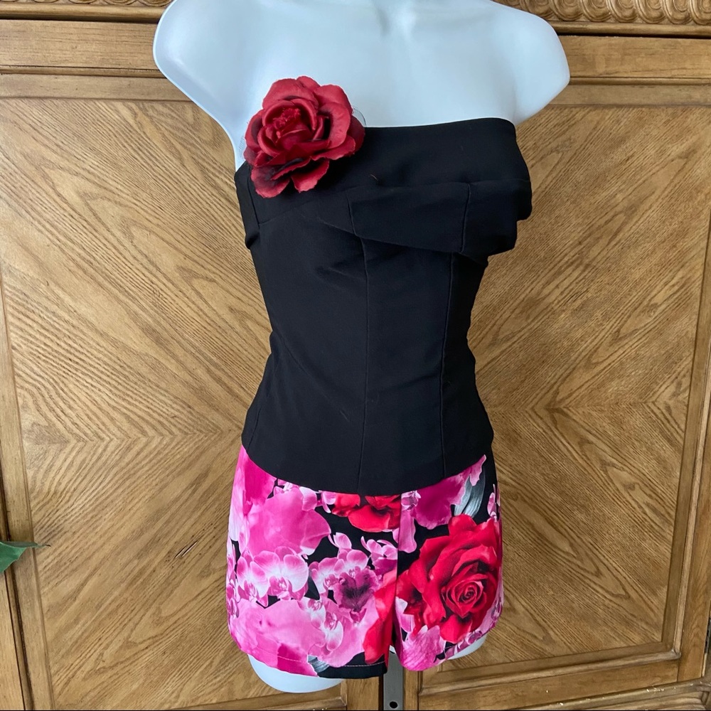 - Trixxi black strapless flower lapel tube top